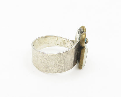 LOUIS BOOTH 925 Silver  Vintage Mother Of Pearl & Turquoise Ring Sz 5  RG18251