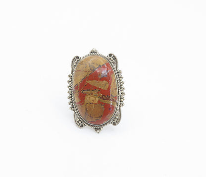 925 Sterling Silver  Cabochon Cut Jasper Swirly Cocktail Ring Sz 6  RG8534