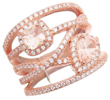 925 Sterling Silver Vintage Ring Rose Gold Plated Morganite & CZ  Sz 7  RG30168