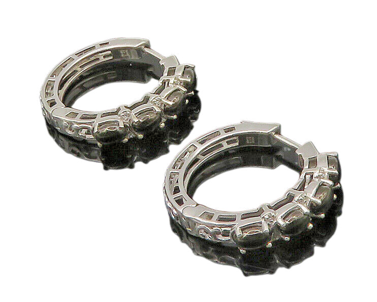 925 Sterling Silver   Vintage Prong Set Hematite Shiny Hoop Earrings  EG11303