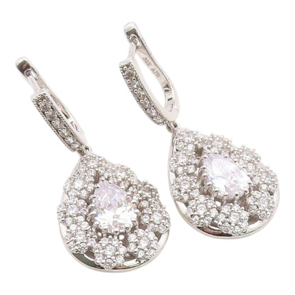 925 Sterling Silver Vintage Earrings Dazzling CZ Halo Teardrop Cluster  EG14376