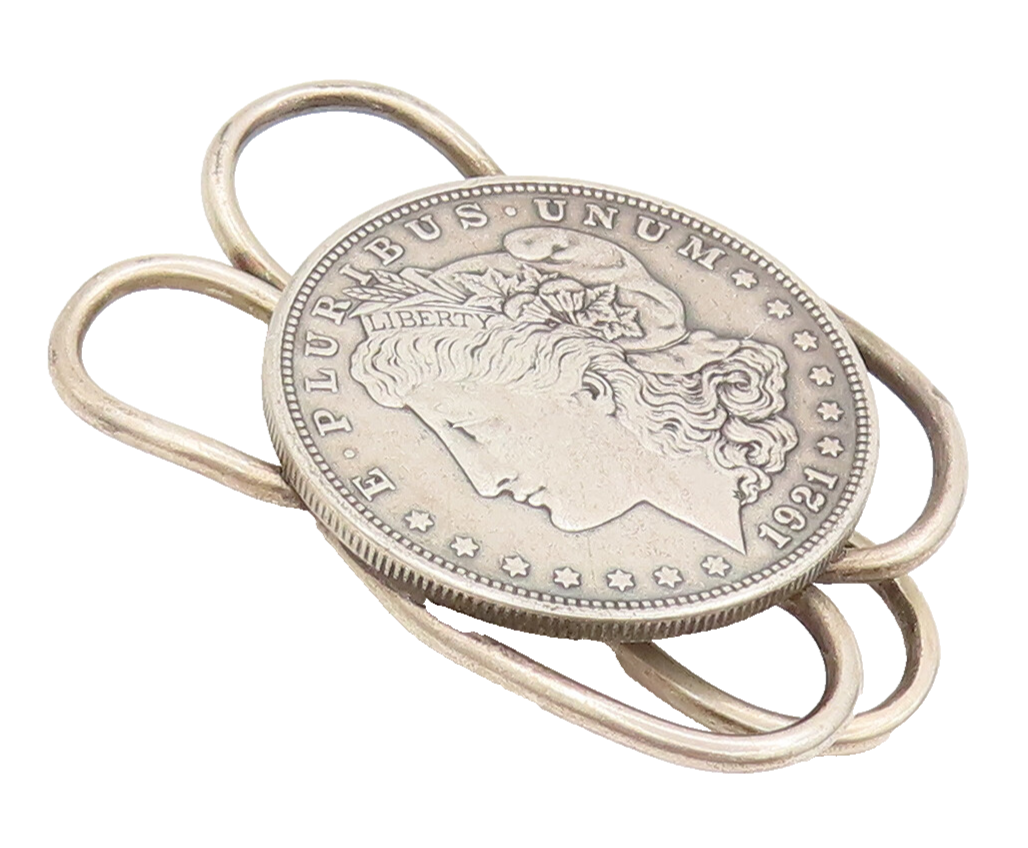 925 Sterling Silver  Vintage Antique Carved Circular Solid Money Clip  TR3582