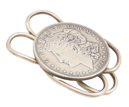 925 Sterling Silver  Vintage Antique Carved Circular Solid Money Clip  TR3582