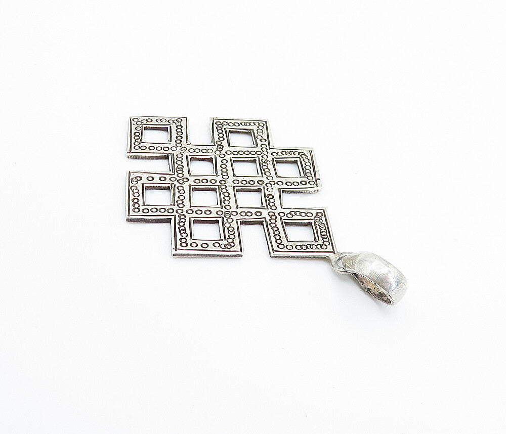 925 Sterling Silver  Vintage Etched Circle Detail Open Squares Pendant  PT5857