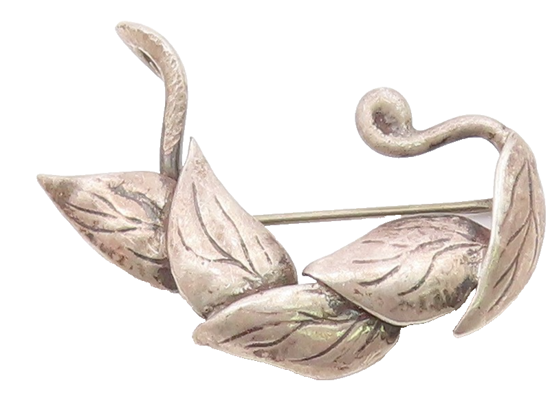 925 Sterling Silver  Vintage Etched Vine Leaf Brooch Pin  BP9475
