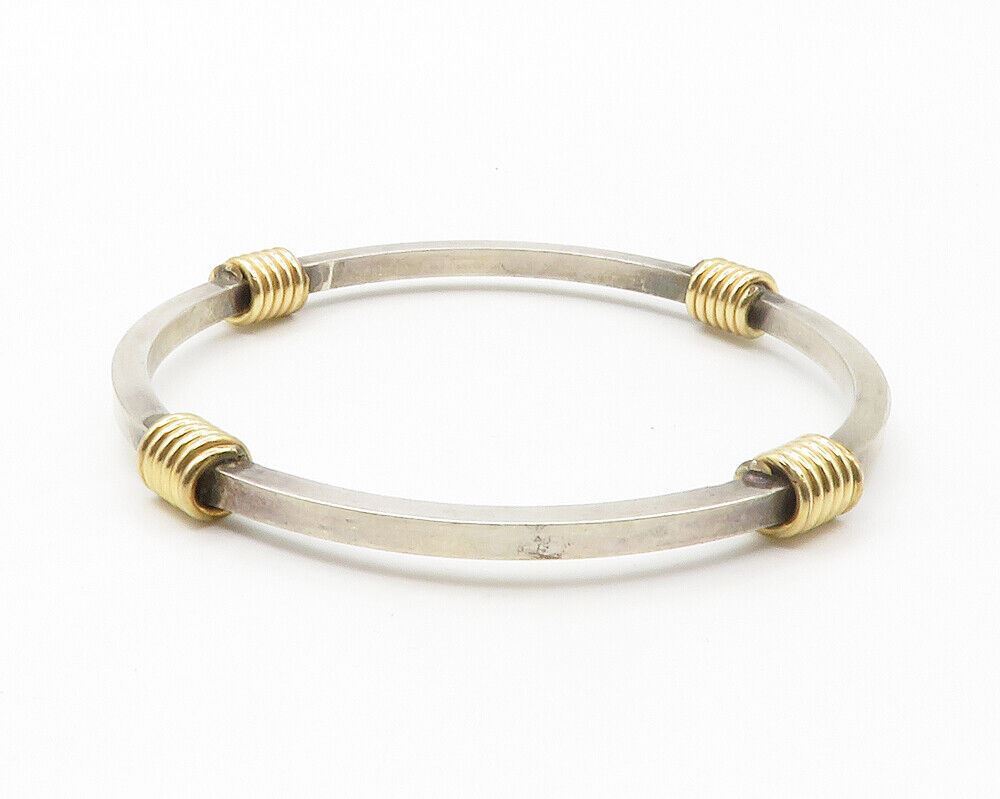 925 Sterling Silver  Vintage Shiny Two Tone Wrapped Bangle Bracelet  BT5533