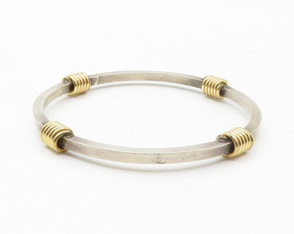 925 Sterling Silver  Vintage Shiny Two Tone Wrapped Bangle Bracelet  BT5533