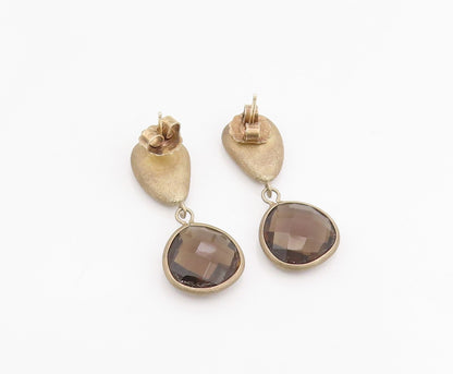 925 Sterling Silver Vintage Earrings Faceted Smoky Quartz Elegant Drops  EG13917