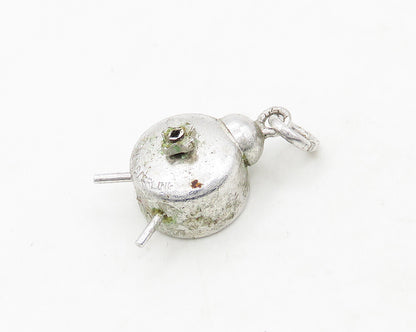 WELLS 925 Sterling Silver  Vintage Petite Alarm Clock Pendant (SPINS)  PT15625