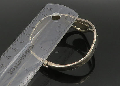 MEXICO 925 Sterling Silver  Vintage Black Onyx Shiny Bangle Bracelet  BT8909