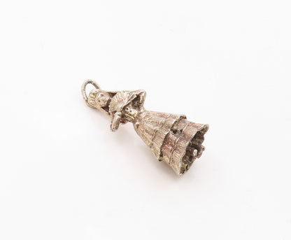 925 Sterling Silver  Vintage Sculpted Lady With Folding Fan Pendant  PT21133