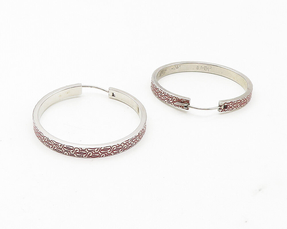 GUESS ITALY 925 Sterling Silver  Vintage Monogram Logo Hoop Earrings  EG6319