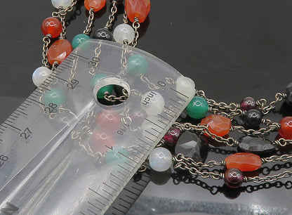 925 Sterling Silver  Vintage Onyx Carnelian & Moonstone Chain Necklace  NE3769