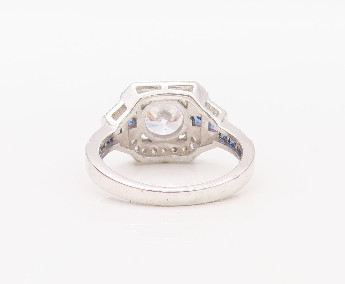 925 Sterling Silver Vintage Ring Designer CZ & Square Sapphire   Sz 7  RG30780