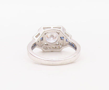 925 Sterling Silver Vintage Ring Designer CZ & Square Sapphire   Sz 7  RG30780