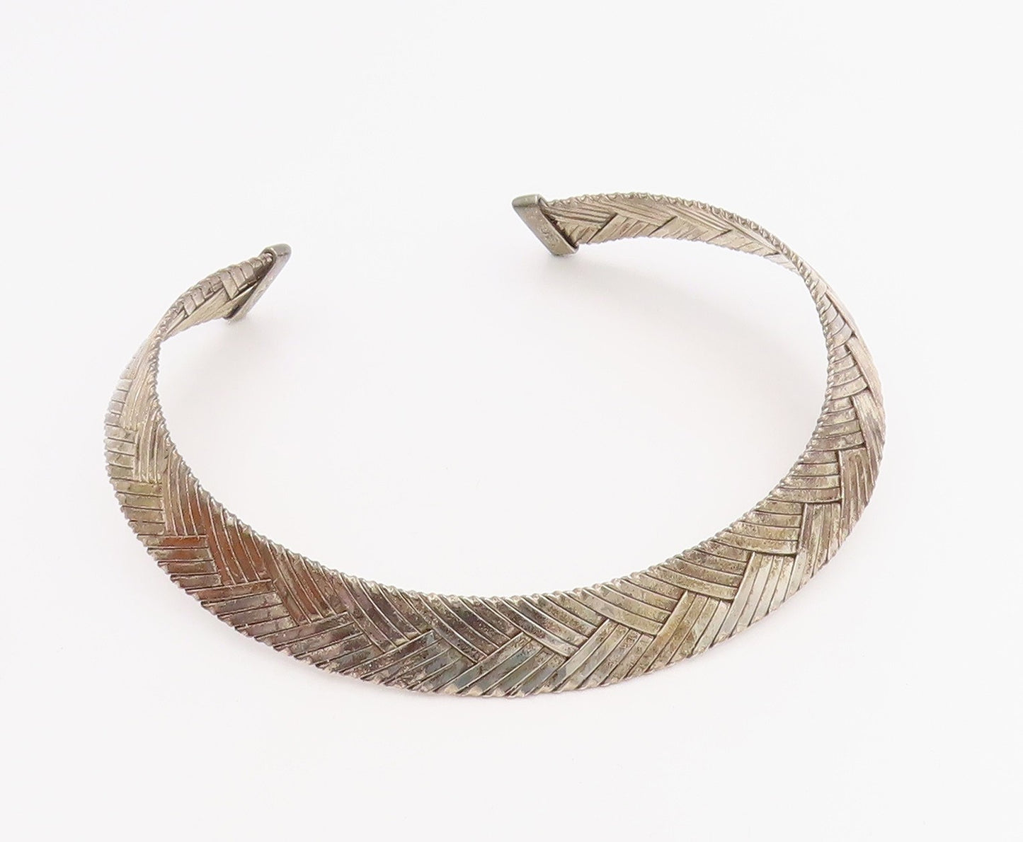 925 Sterling Silver Vintage Necklace OFIESH Modernist Wide Woven Choker  NE4785