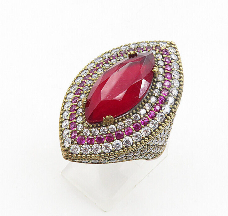 925 Sterling Silver  Vintage Pink & White Topaz Cocktail Ring Sz 8  RG8787