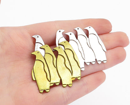 MEXICO 925 Sterling Silver  Vintage Shiny Two Tone Penguins Brooch Pin  BP1090