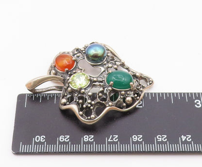 925 Sterling Silver  Vintage Pearl Carnelian Agate & Peridot Pendant  PT7828