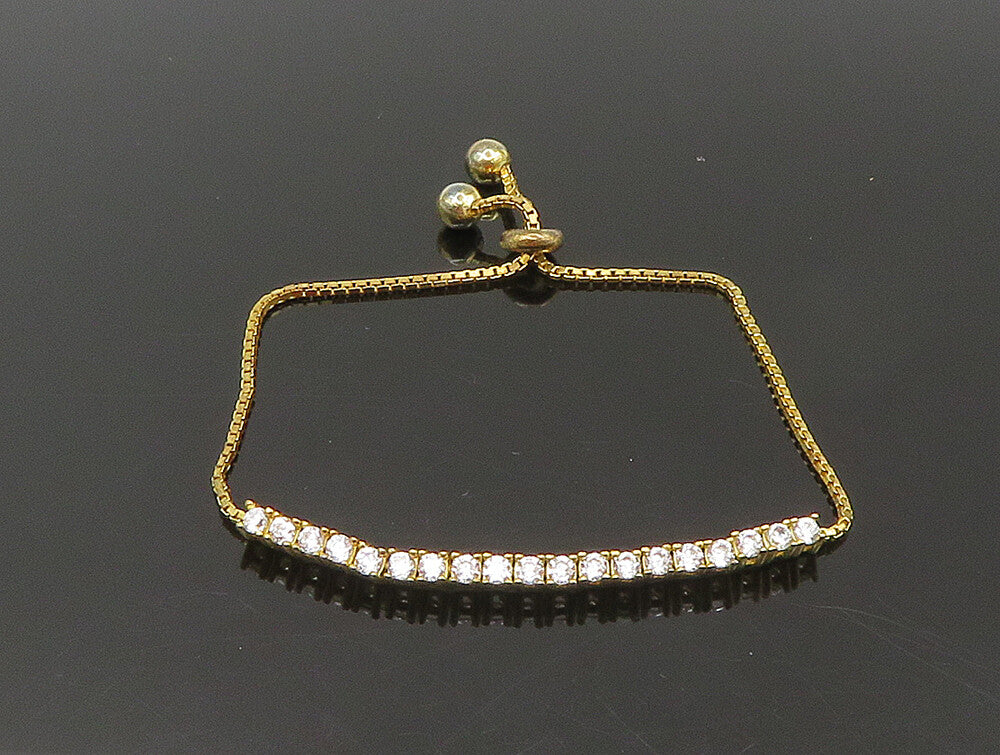 Gold Over 925 Silver  Cubic Zirconia Adjustable Child Box Chain Bracelet BT1104
