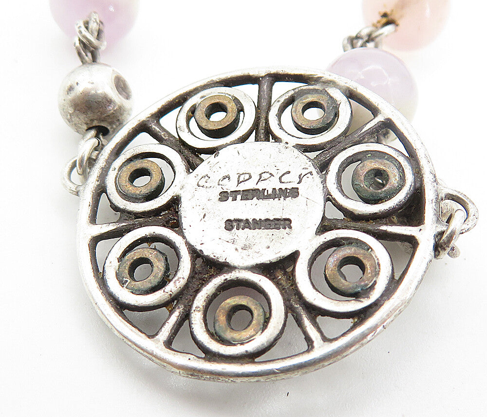 STRANGER 925 Silver  Vintage Carnelian Quartz & Agate Beaded Necklace  NE1383