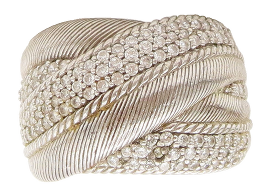 JUDITH RIPKA 925 Sterling Silver  Vintage Staked Rope CZ Ring Sz 8  RG27071