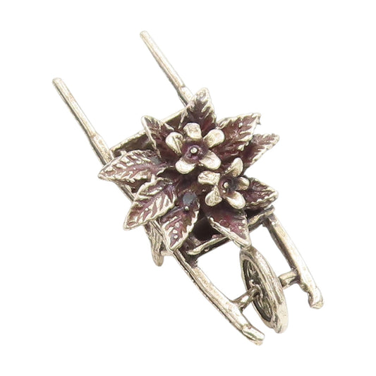 925 Sterling Silver Vintage Decorative Piece Etched Floral Wheelbarrow  TR4088