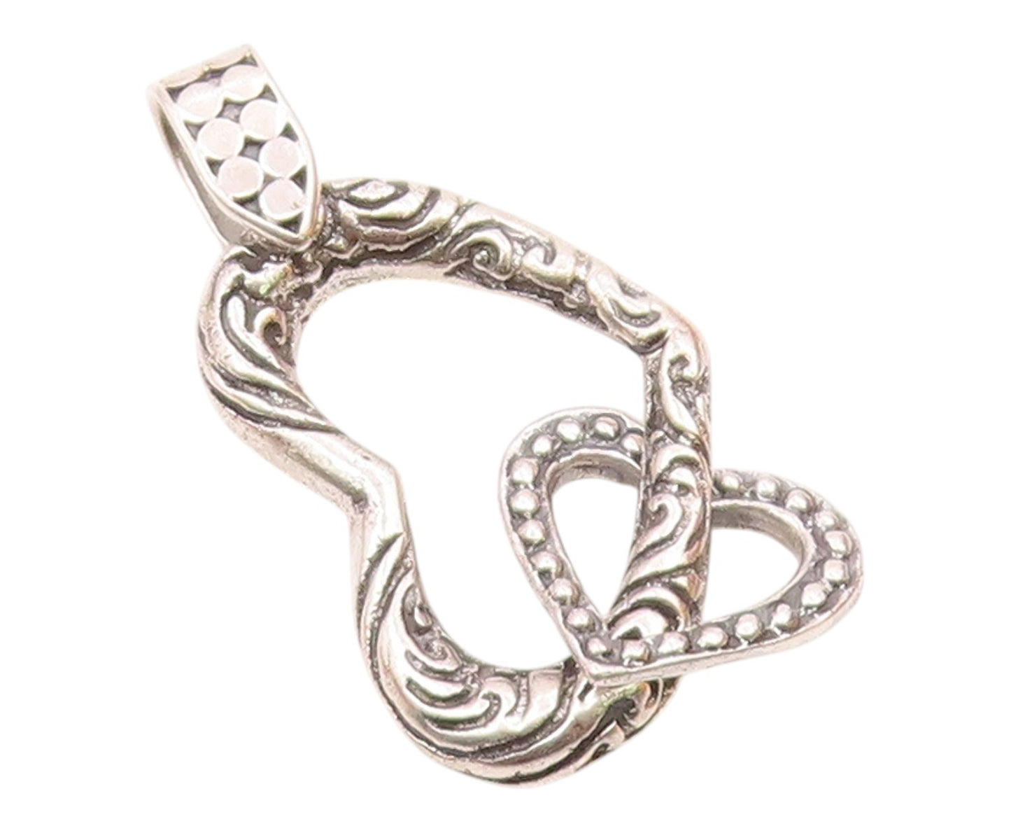 925 Sterling Silver  Vintage Shiny Swirl Open Love Hearts Pendant  PT15664