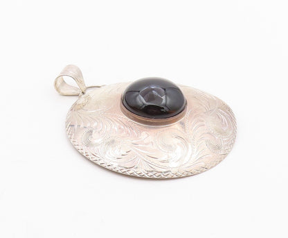 MERAV MEXICO 925 Silver  Vintage Black Onyx Shiny Swirl Vine Pendant  PT7758