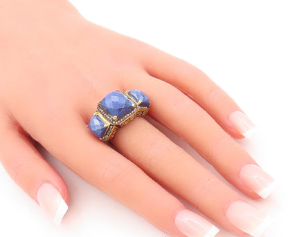 925 Sterling Silver Vintage Ring Gold Plated Diamond & Gemstone  Sz 8  RG29679