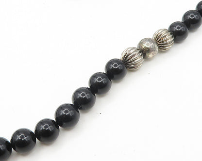 925 Sterling Silver  Vintage Black Onyx Beaded Pattern Chain Necklace  NE2912