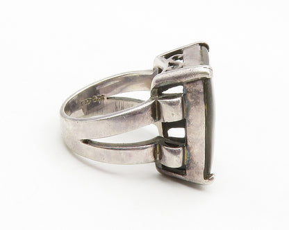 925 Sterling Silver  Vintage Abalone Shell Square Cocktail Ring Sz 7  RG13965