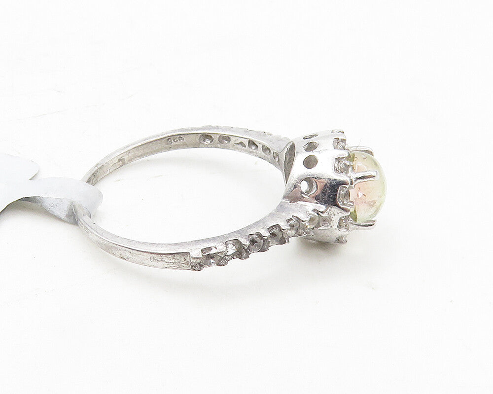 925 Sterling Silver  Cabochon Cut Topaz Shiny Floral Band Ring Sz 7  RG10119