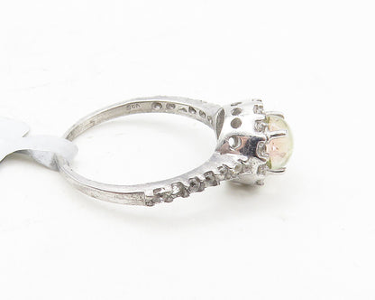 925 Sterling Silver  Cabochon Cut Topaz Shiny Floral Band Ring Sz 7  RG10119