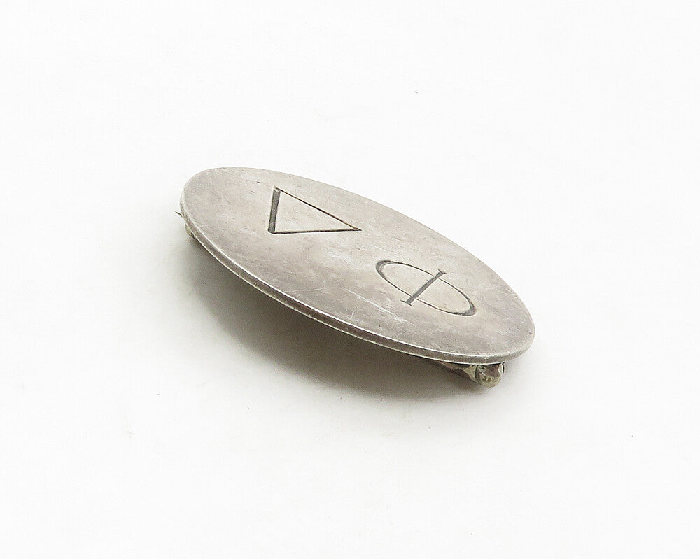 925 Sterling Silver  Vintage Etched Greek Letters Round Brooch Pin  BP6701