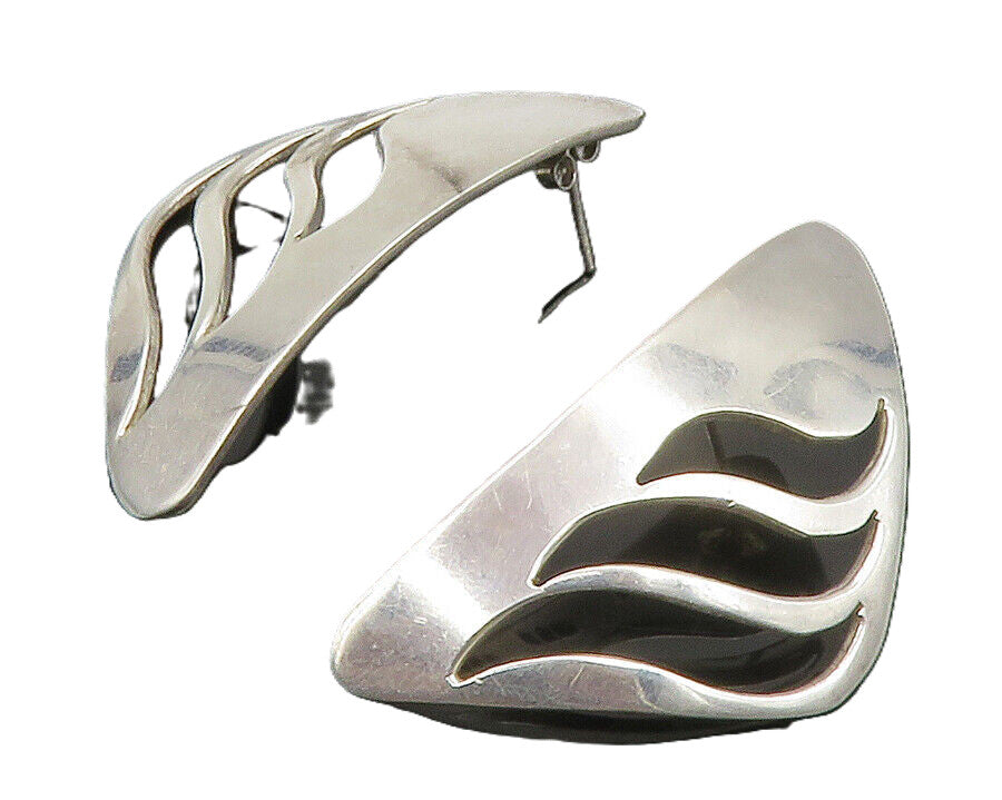 MEXICO 925 Sterling Silver  Vintage Shiny Cutout Design Drop Earrings  EG6872