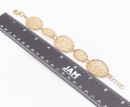 925 Sterling Silver Vintage Bracelet Gold Plated Intricate Floral Link  BT12124