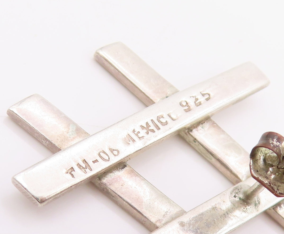 925 Sterling Silver Vintage Earrings MEXICO Tic Tac Toe Hashtag Stud  EG14257