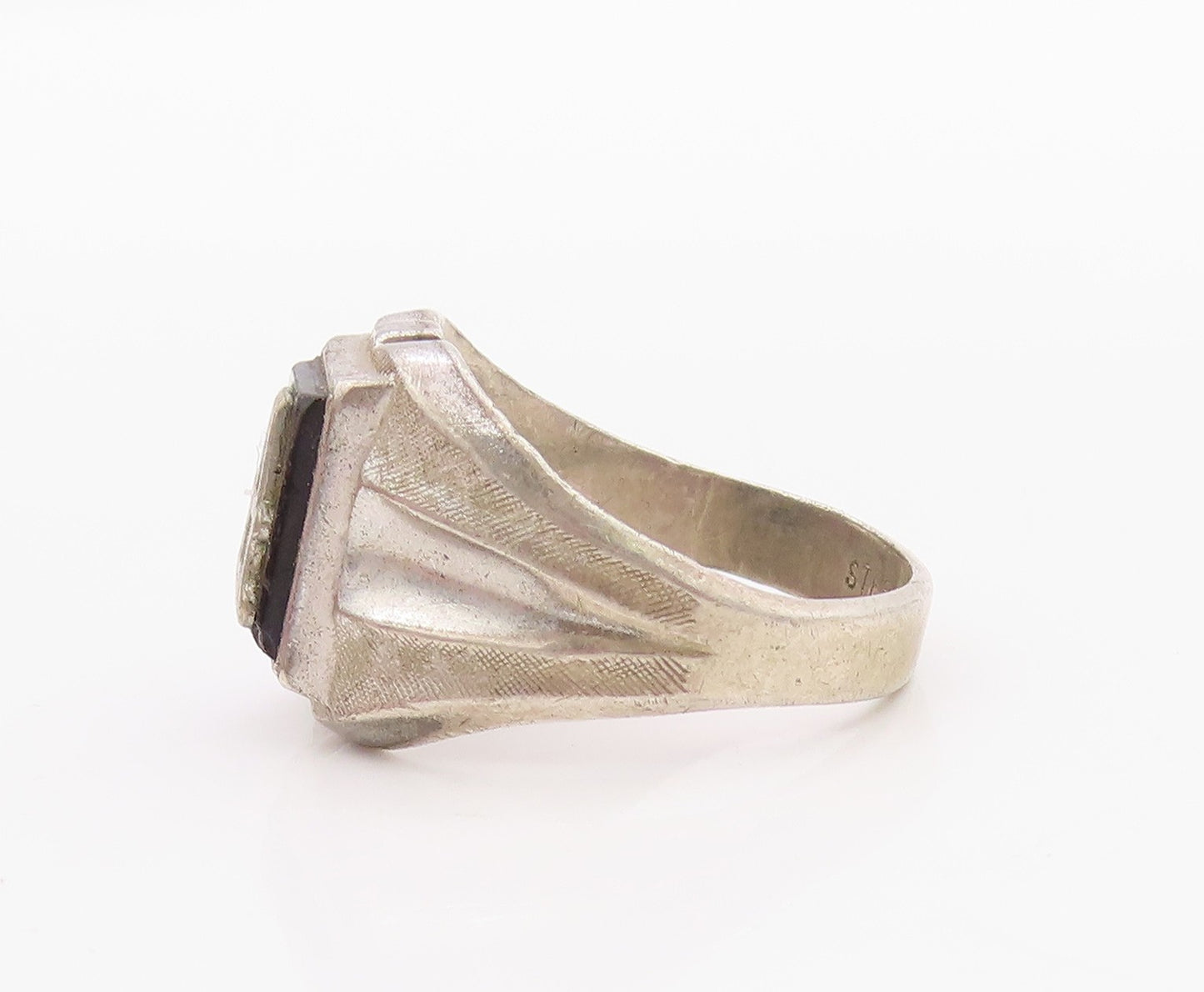 925 Sterling Silver Vintage Ring Designer Carved Alphabet A  Sz 9  RG33311