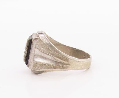925 Sterling Silver Vintage Ring Designer Carved Alphabet A  Sz 9  RG33311