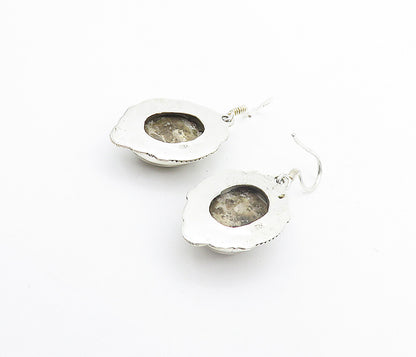 925 Sterling Silver  Vintage Cabochon Cut Agate Swirl Dangle Earrings  EG3301