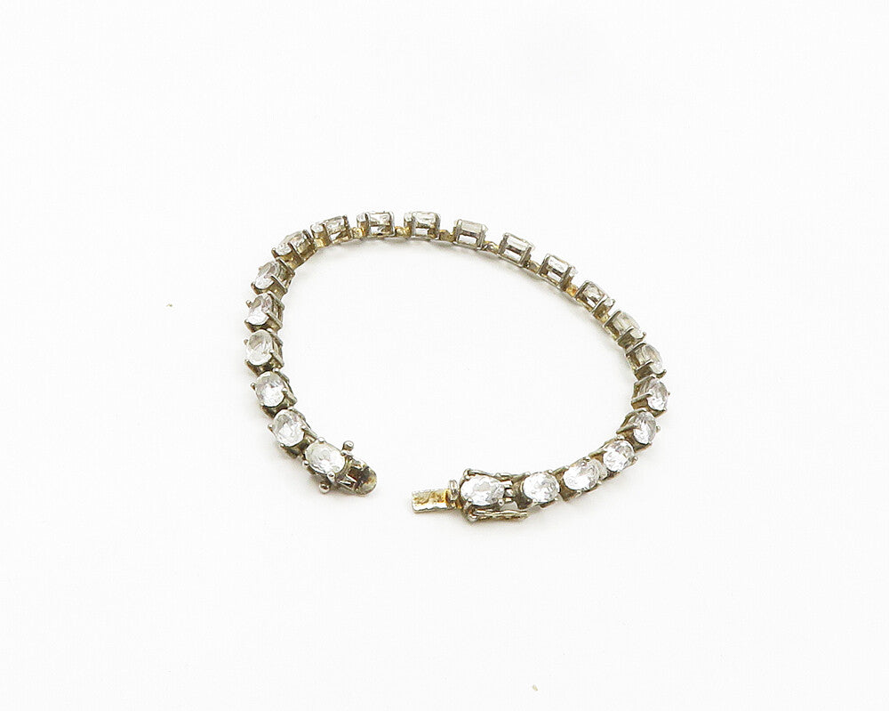 925 Sterling Silver   Vintage Prong Set White Topaz Tennis Bracelet  BT7649