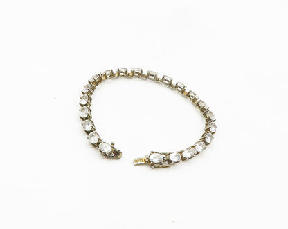 925 Sterling Silver   Vintage Prong Set White Topaz Tennis Bracelet  BT7649