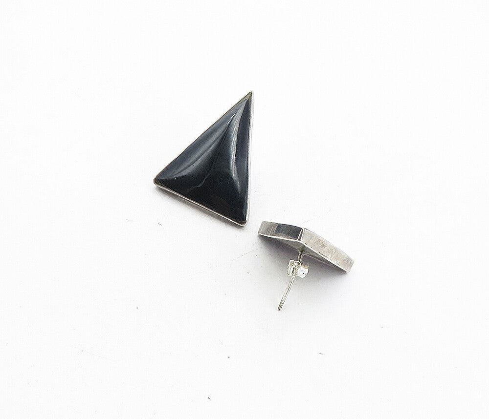 MEXICO 925 Sterling Silver  Vintage Black Onyx Triangle Drop Earrings  EG4177