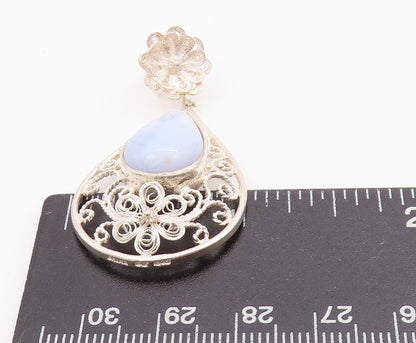 925 Sterling Silver Vintage Pendant Drop Shape Gemstone Swirly Wire Work PT24354