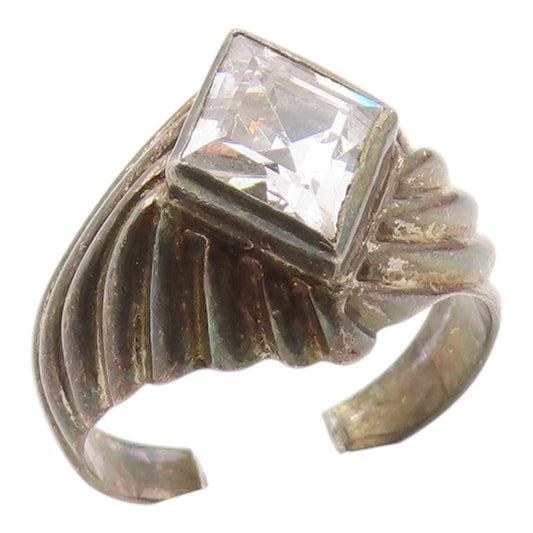 925 Sterling Silver Vintage Ring Bold CZ Ribbed Geometric Band  Sz 9.5  RG36399
