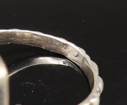 925 Silver  Vintage Cabochon Drusy Quartz & Pattern Band Ring Sz 8  RG26101