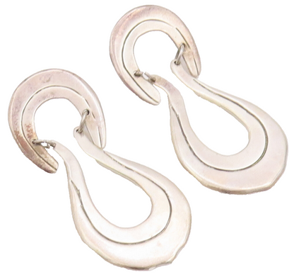 925 Sterling Silver Vintage Earrings MEXICO Swirled Carved Double 'U'  EG13030