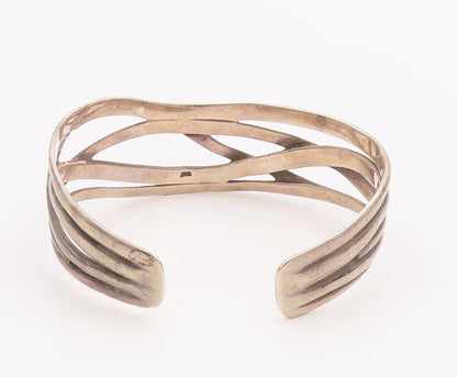 925 Sterling Silver Vintage Bracelet Slid Cutout Wave Effect Cuff  BT10594