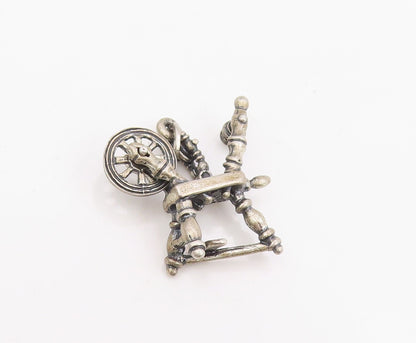 925 Sterling Silver Vintage Pendant BEAU Retro Sewing Spinning Wheel  PT25676